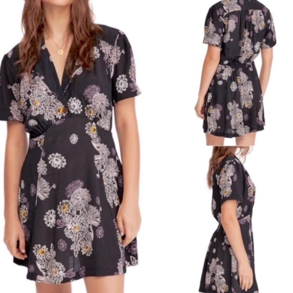 Free People Black and Purple Floral Mini Dress - Picture 2 of 15